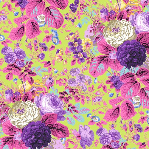 Kaffe Collective Feb. 2025 - Gradi Floral - Lime - purple floral on lime green