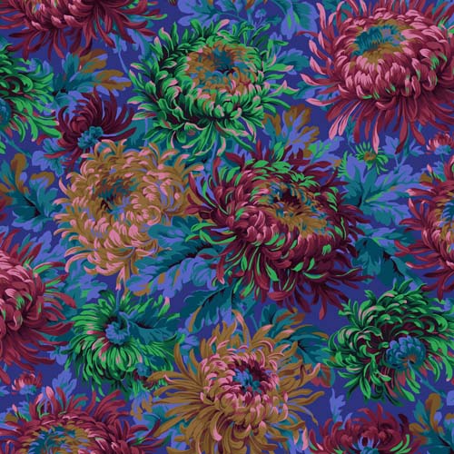 Shaggy - Colbalt - Large Blooms on Cobalt Blue - Kaffe Fassett - magenta