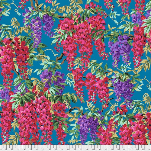 Wisteria - Red & purple blooms on teal by Kaffe Fassett Collective