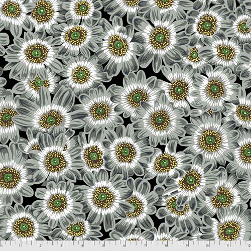 Lucy - Grey - packed grey flowers on  black - Kaffe Collective - Aug 2021