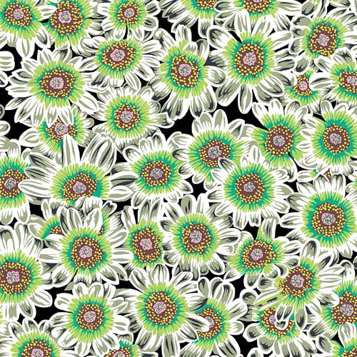 Lucy - February 2023 - White - packed green and white flowers on black - Kaffe