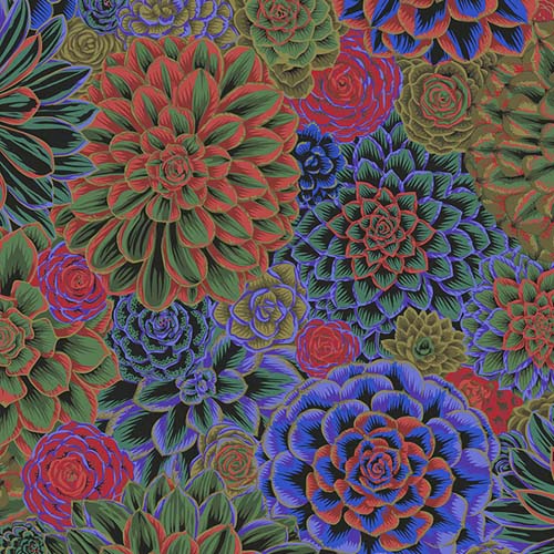 House Leeks - Dark - August 2022 -Packed succulents in dark tones- Kaffe Fassett