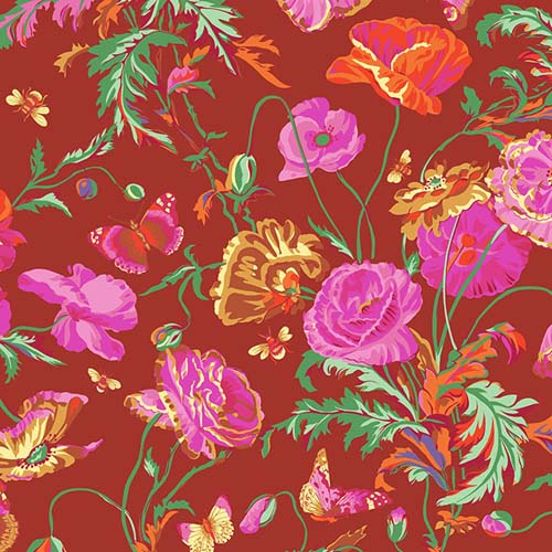 Meadow - Red - August 2022 - Flowers, butterflies & bees - Kaffe Fassett