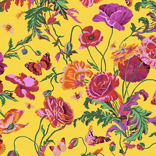 Meadow - Yellow - August 2022 - Flowers, butterflies & bees - Kaffe Fassett