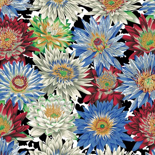 Tropical Water Lilies - Contrast - August 2023-white& blue flower-Kaffe Fassett