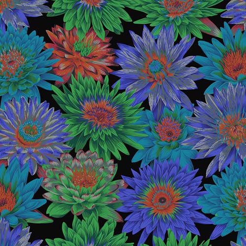 Tropical Water Lilies - Dark - - August 2023-Green & teal flowers- Kaffe Fassett