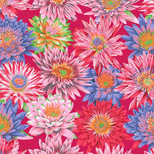 Tropical Water Lilies - Red - August 2023- Pink & purple flowers-Kaffe Fassett