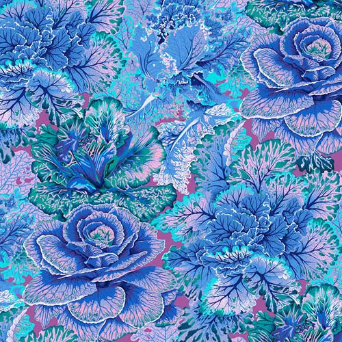 Curly Kale - Blue -August 2023 - large kale in blues & purples- Kaffe Fassett