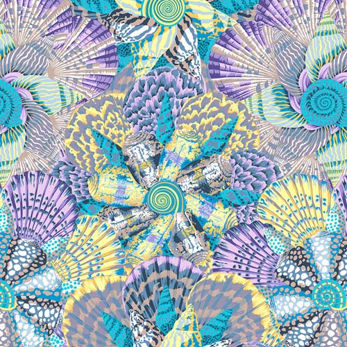 Sailor Valentine- Grey- August 2023- seashells in purple&turquoise-Kaffe Fassett