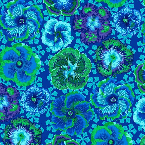 Floating Hibiscus - Blue - August 2023- Blue & green flowers -Kaffe Fassett
