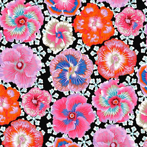Floating Hibiscus - Contrast -August 2023- Pink & orange flowers- Kaffe Fassett
