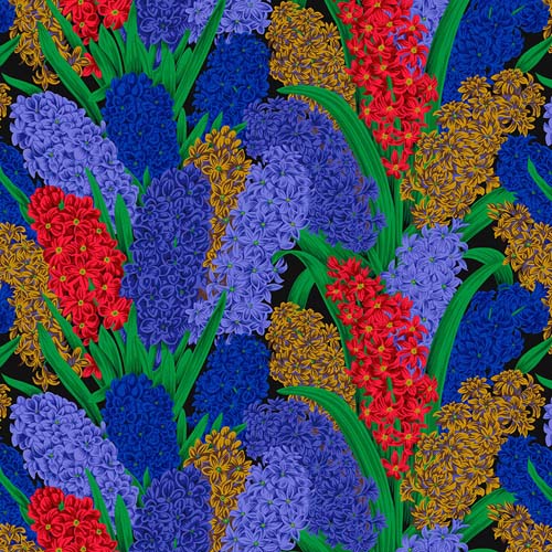 Hyacinthus - Dark - August 2023- bright hyacinths on black-Kaffe Fassett