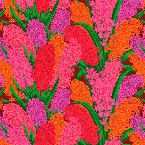 Hyacinthus - Red - August 2023- pink orange & purple hyacinths- Kaffe Fassett