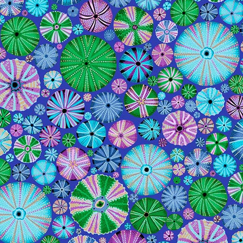 Kaffe Collective - August 2024- Urchins - Blue -blue, green & purple sea urchins
