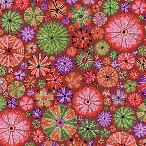 Kaffe Collective - August 2024- Urchins - Red - red, green & purple on red