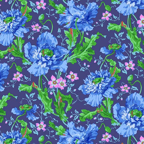 Kaffe Collective - August 2024- Papaver - Blue - blue poppies on dark blue