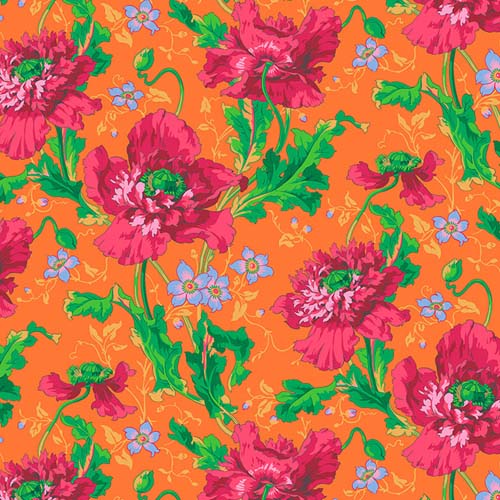 Kaffe Collective - August 2024- Papaver - Red - Fuschia poppies on orange