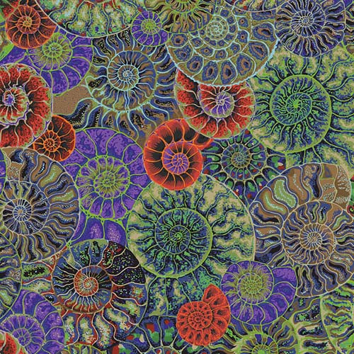 Kaffe Collective - August 2024- Ammonites - Dark - red, green, purple & black