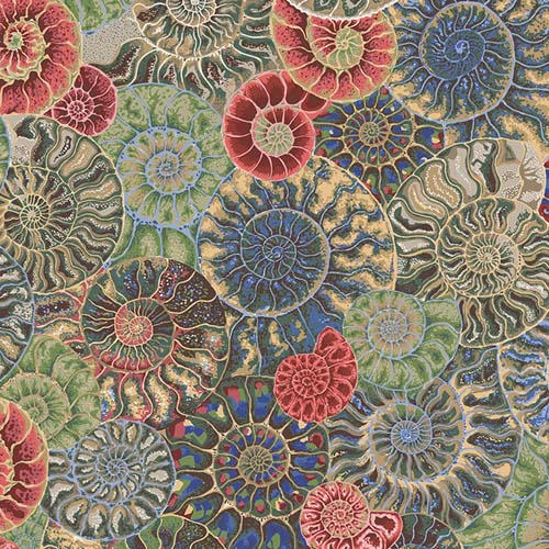 Kaffe Collective - August 2024- Ammonites - Neutral - tan, green, blue & red