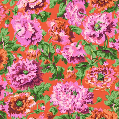 Kaffe Collective - August 2025 - Rosemary - Red -pink flowers on red