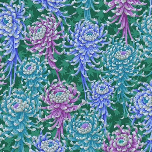 Kaffe Collective - August 2025 - Spider Mums - Cool -teal blue & purple flowers