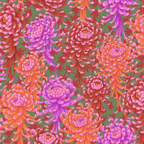 Kaffe Collective - August 2025 - Spider Mums - Red - red & purple flowers