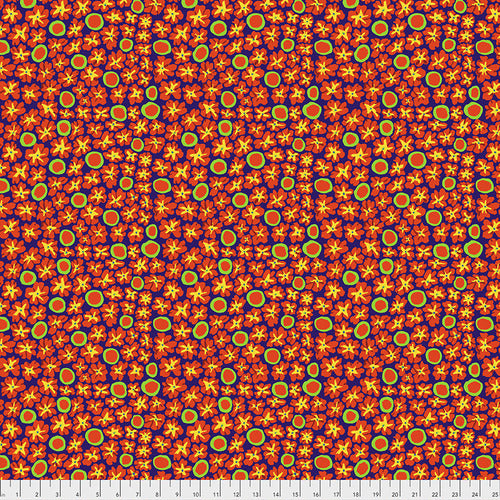 Primulas - Blue - Orange Lime Green on Purple-Kaffe Fassett Collective Sp