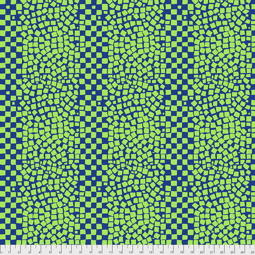 Chips - Blue - Lime Green Square Chips on Blue-Kaffe Fassett Collective Sp