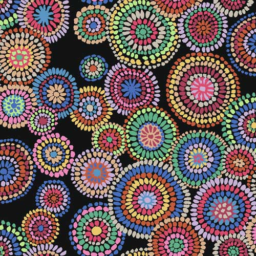 Mosaic Circles-Black-Multi color on Black-Feb. 2020-Kaffe Fassett Collective