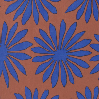 Artisan - Gerbera - Brown -Colbalt Blue Flower on Brown Background by Kaffe