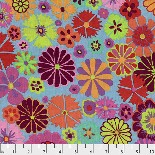 Artisan - Folk Flower - Pink - Scattered Flowers on Blue Kaffe