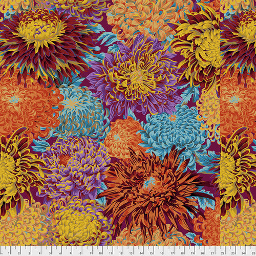 Japanese Chrysanthemum - Autumn - Large Maroon Golds Purples & Teal Blooms