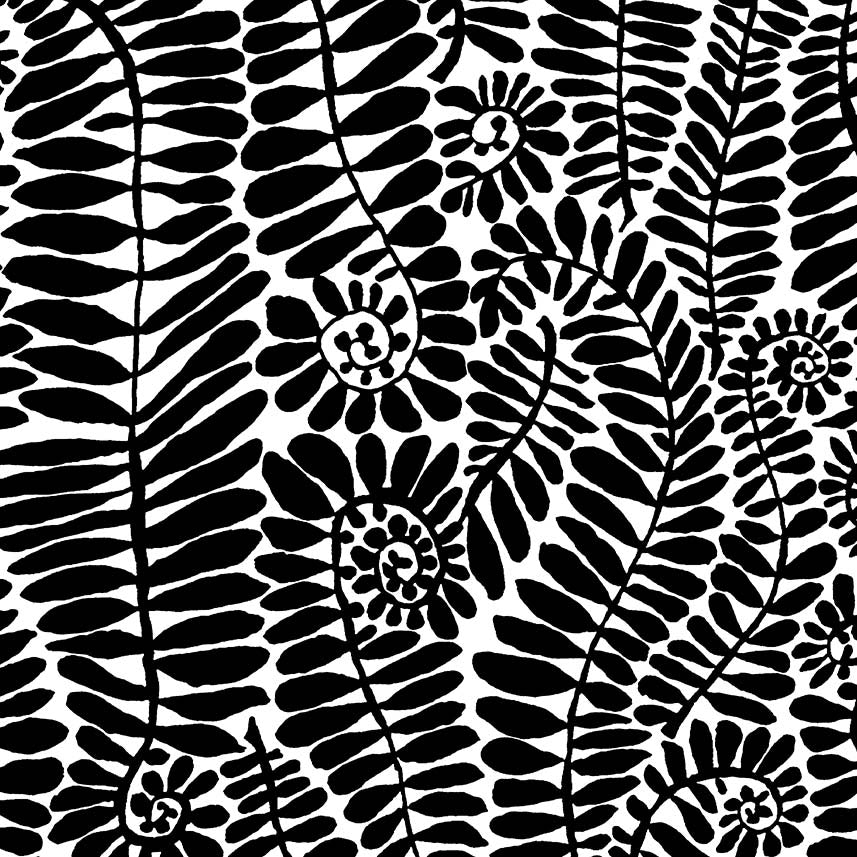 108" Wide Back - Kaffe Collective Feb. 2025 - Fronds - Black & white leaves