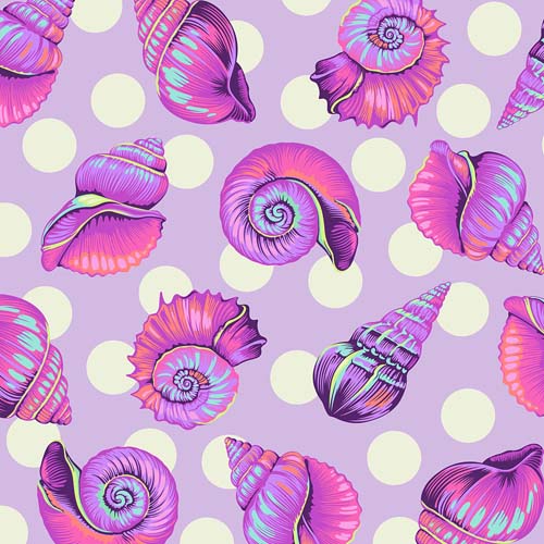 108" Wide Back - Floral Reef -Big Shelly - Ultraviolet - large shells -Tula Pink