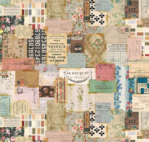 108" Wide Back - Palette - Ephemera - multicolor collage by Tim Holtz