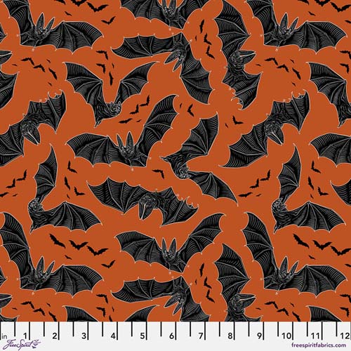 Scaredy Cat - Night Fliers - orange - black bats on orange
