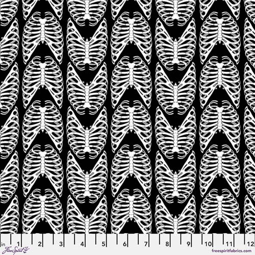 Scaredy Cat - Rib bones -black - rows of white skeleton ribs on black