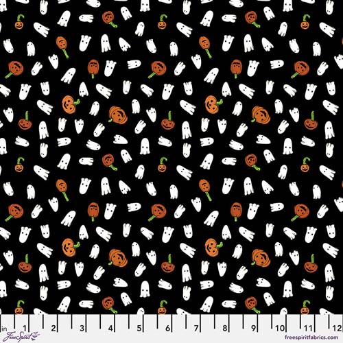 Scaredy Cat - Trick or treat -black - tossed small ghosts and pumpkins