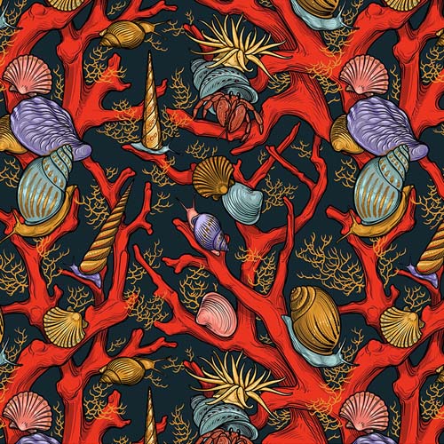 Mariana - Coral Critters - Multi - Red coral w/ creatures on black