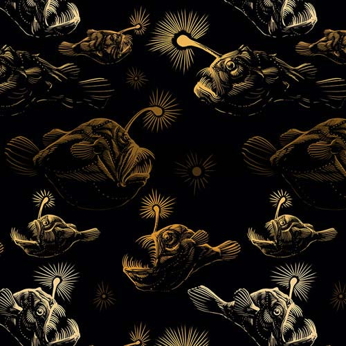 Mariana - Anglers Abound - Black - Gold angler fish on black