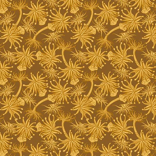Mariana - Anemones - Golden - Light gold anemones on brown