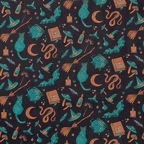 Mystic Moonlight - Cottage Halloween - Purple - cats, brooms, etc - Rachel Hauer