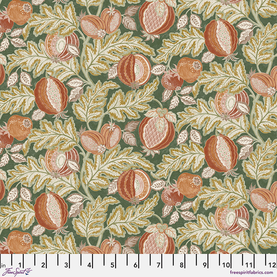 Caspian - Cantaloupe - Forest- dusty orange melons & leaves on dk green