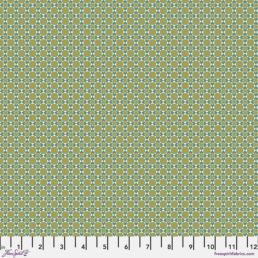 Caspian - Zellige - Green - gemetric design in lt and dk greens on cream