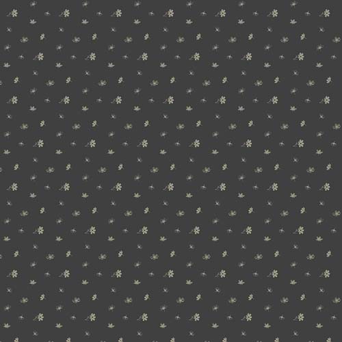 Vintage Cloth - Licorice - Chateau - small gray floral ditsy on black