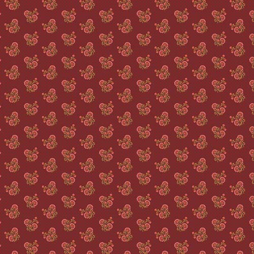Vintage Cloth - Crepes - Chateau - small pink floral on maroon