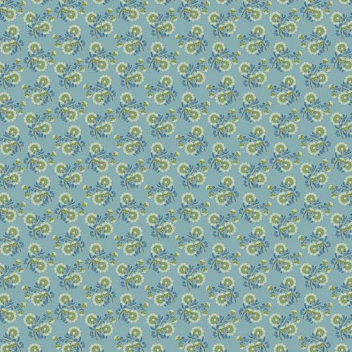 Vintage Cloth - Pond - Vondel - blue & green floral on  dusty blue