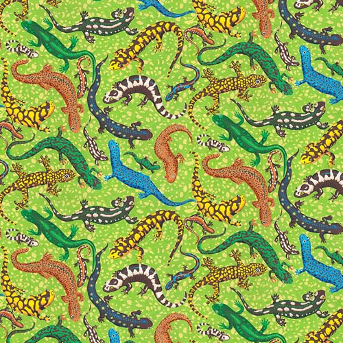 Utopia - Lizzie Lizards - Green - colorful lizards on green