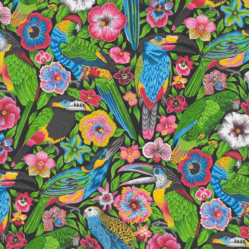 Utopia - Two Can - Multi - packed floral & birds on black, toucan
