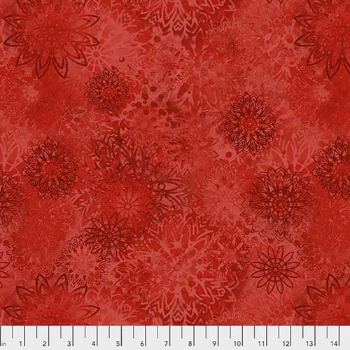 Light in the Forest - Floral medallions, cherry red by Sue Penn